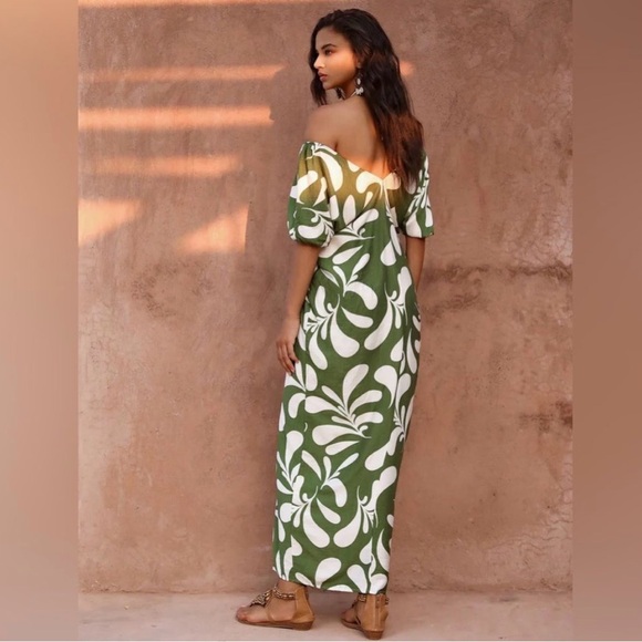 ANWESTA Halter Neck Off Shoulder Plant Print Maxi Dress S - Picture 4 of 16